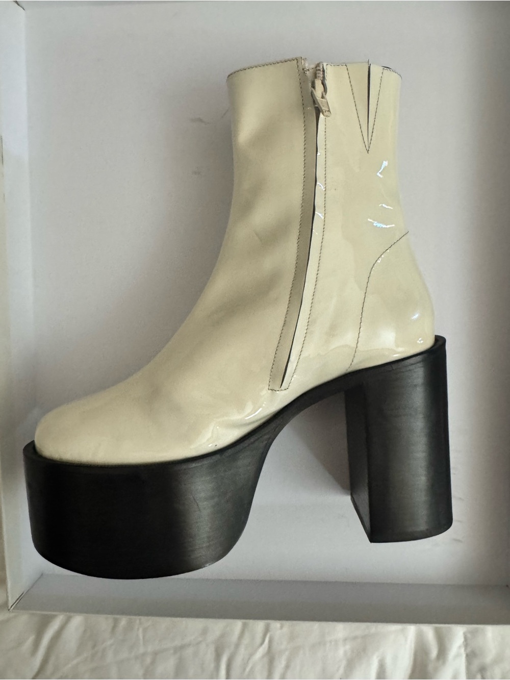 Simon Miller Cream Patent Platform Ankle Boots with Black Platform